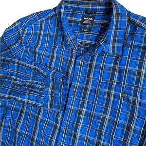 PrAna‎ Flannel Shirt Adult Large Blue Plaid Button Up Front Long Sleeve